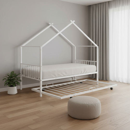 White Metal Twin Bed Frame With Trundle