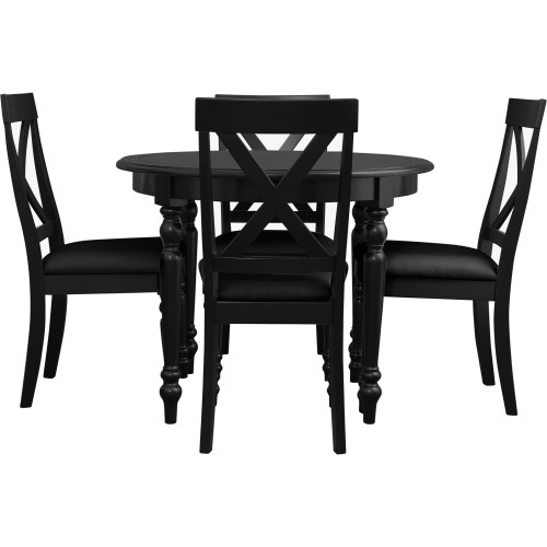 Five Piece Black Wood Dining Set with Four Chairs