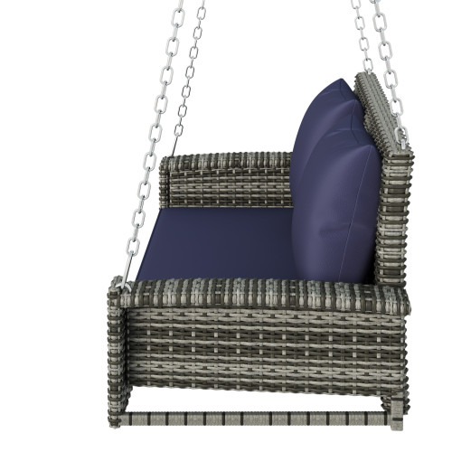 50" Blue Metal Outdoor Swing Chair with Blue Cushion