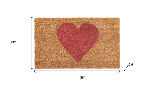 24" X 36" Brown And Pink Heart Outdoor Coir Door Mat