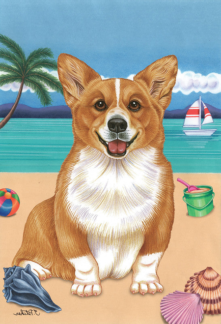 Corgi Pembroke Welsh  - Tomoyo Pitcher Summer Beach Garden Flag