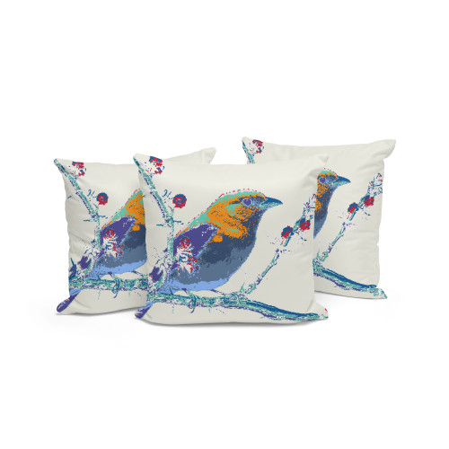 Set of Three Purple And White Bird Indoor Outdoor Throw Pillow