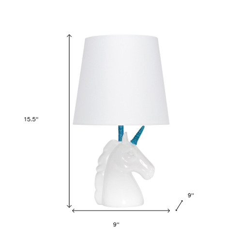 16" White And Blue Novelty Table Lamp LED With White Drum Shade