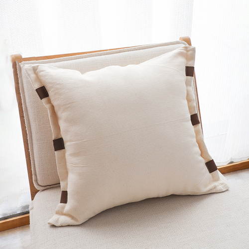 Modern Cream Leather Tab Detail Textu Pillowcase