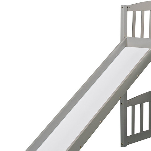 Gray Slat Solid Wood Twin Loft Bed with Slide