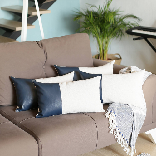 Vegan Faux Leather Detailed Throw Pillow Set of 4
