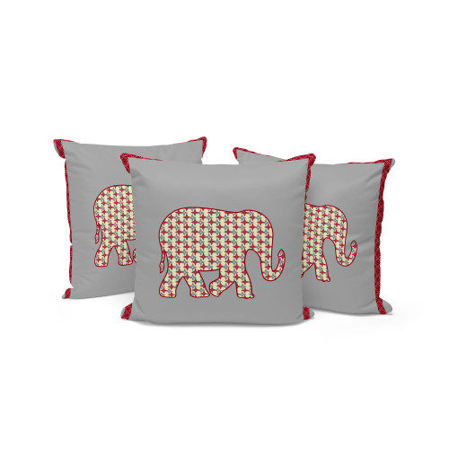 Set of Three Red And Gray Elephant Indoor Outdoor Throw Pillow