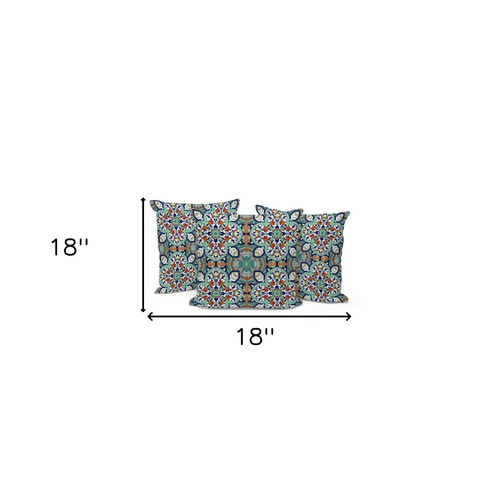 Set of Three Green And Orange Floral Indoor Outdoor Throw Pillow