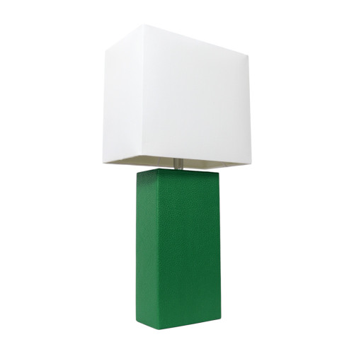 21" Green Faux Leather Table Lamp LED With White Shade