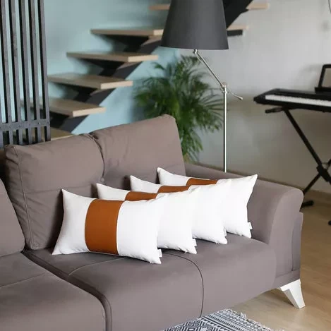 Bohemian Vegan Faux Leather Detailed Throw Pillow Set