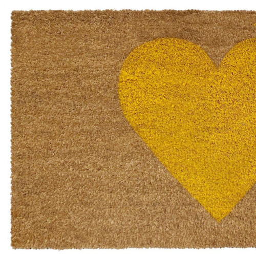 30" X 48" Brown And Yellow Heart Outdoor Coir Door Mat