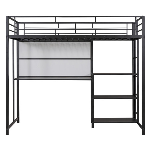 Natural Slat Steel Twin Loft Bed With Desk And Shelve