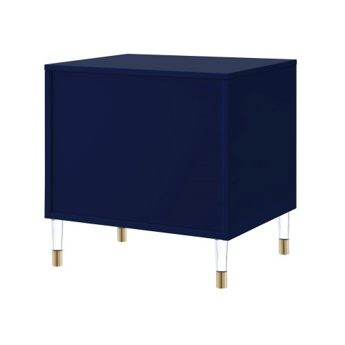 24" Dark Blue and Clear Wood End Table With Three Drawers