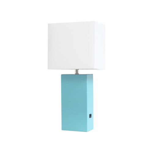 21" Aqua Faux Leather USB Table Lamp LED With White Shade