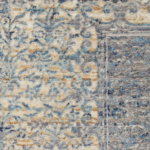 4' X 6' Blue Gray And Cream Floral Non Skid Area Rug With Fringe