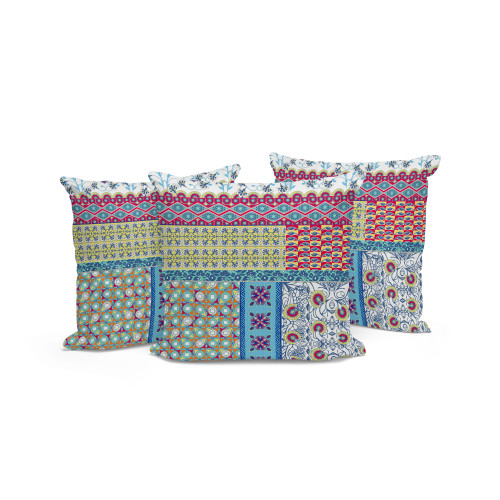 Set of Three Yellow And Pink Floral Indoor Outdoor Throw Pillow