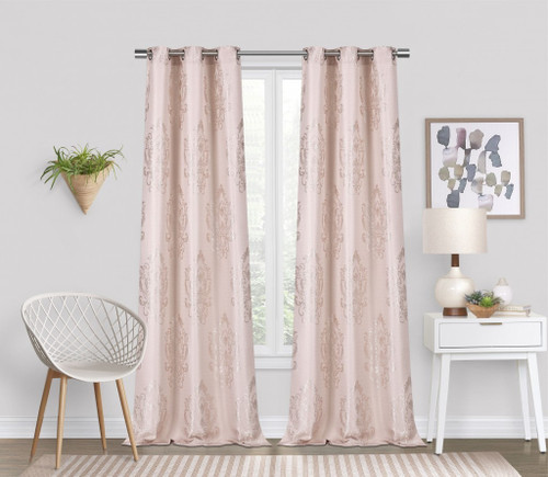 Set of Two 84" Blush Damask Pattern Window Panels