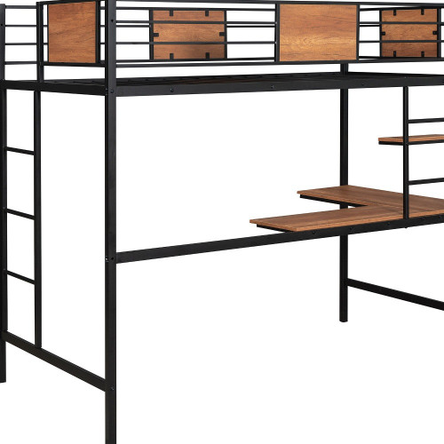 Black Slat Metal Twin Loft Bed With Desk