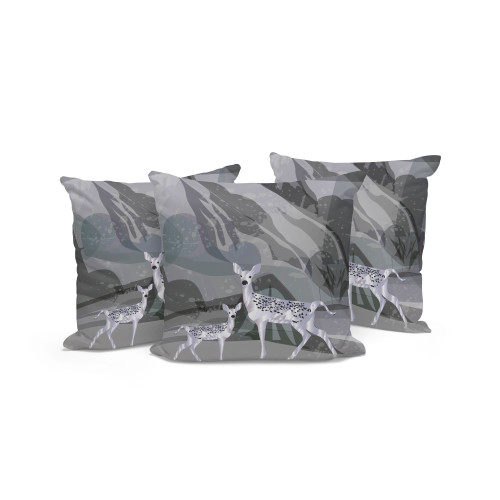 Set of Three Silver And Black Deer Indoor Outdoor Throw Pillow