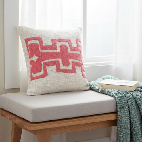 20" Pink And Ivory Geometric Cotton Blend Throw Pillow