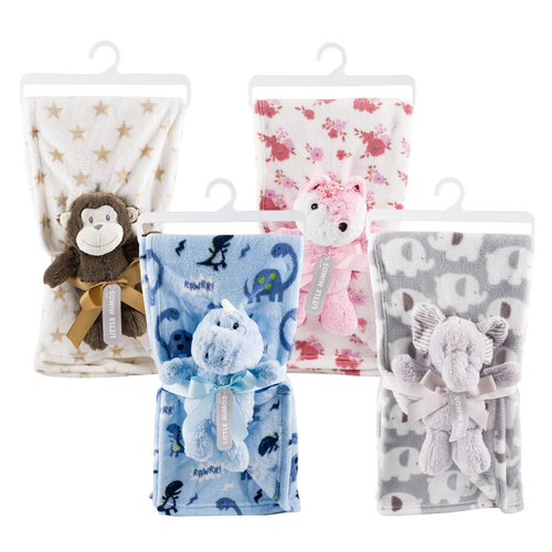 Set of 4 - Baby Blanket Set With Plush