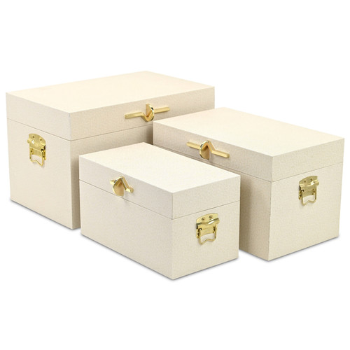 Set of Three Cream Wood Hand Painted Decorative Box