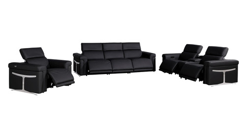Three Piece Black Italian Leather Six Person Seating Set