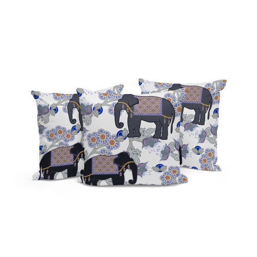 Set of Three Gray Elephant Indoor Outdoor Throw Pillow
