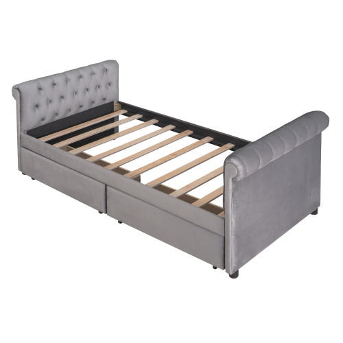 Gray Tufted Faux Leather Upholstered Twin Day Bed