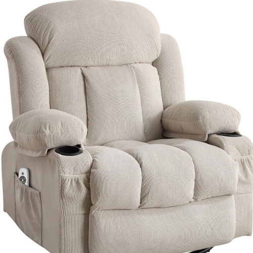 40" Beige Faux Leather Heated Massage Lift Assist Power Lift Assist Zero Gravity Recliner With USB