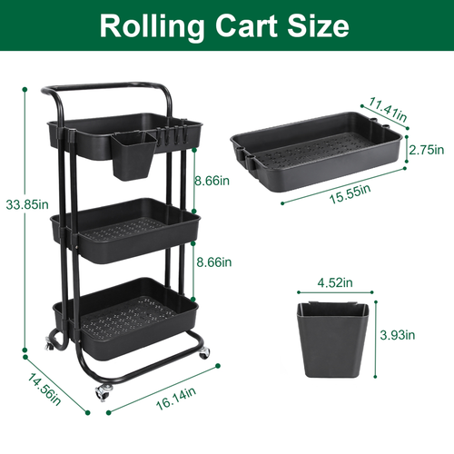 3 Tier Rolling Utility Cart Movable Storage