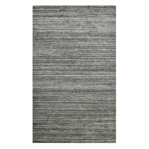 2' X 3' Dark Gray And Ivory Wool Striped Hand Woven Area Rug