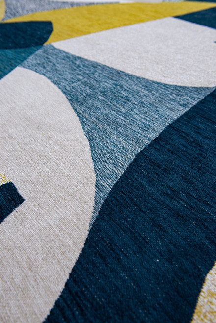 8' X 11' Blue And Yellow Abstract Washable Area Rug