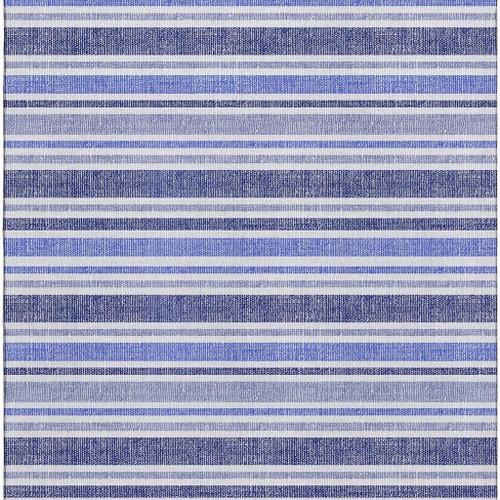 3' X 5' Blue And Ivory Striped Washable Area Rug With UV Protection