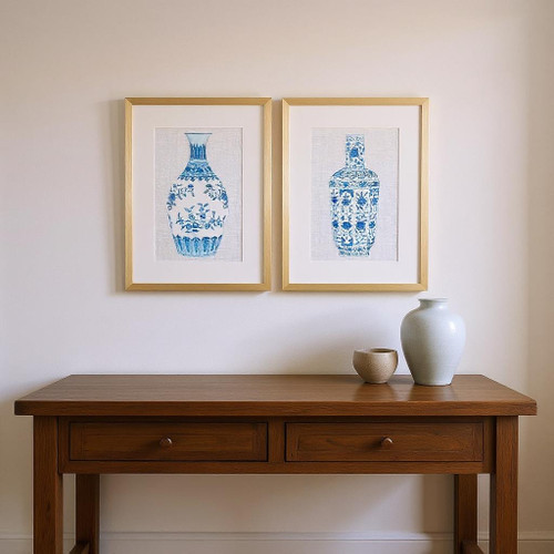 Set Of Two Ming Vase A Gold Framed Wall Art