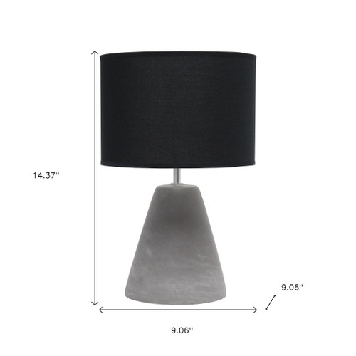 14" Gray Concrete Novelty Table Lamp With Black Drum Shade