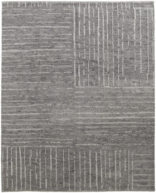 8' X 10' Gray and Ivory Wool Checkered Hand Knotted Worn Faded Area Rug