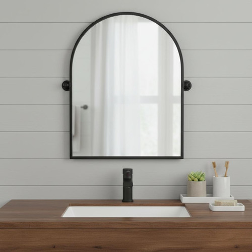 31" Black Metal Arch Framed Bathroom Vanity Mirror