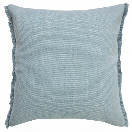 20" Blue And White Cotton Throw Pillow with Fringe