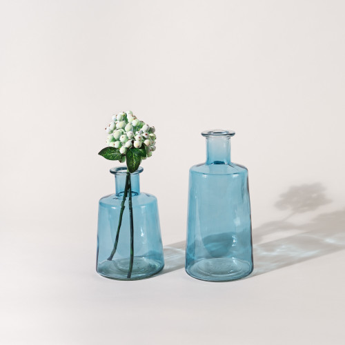 Set of Two Blue Round Glass Table Vase