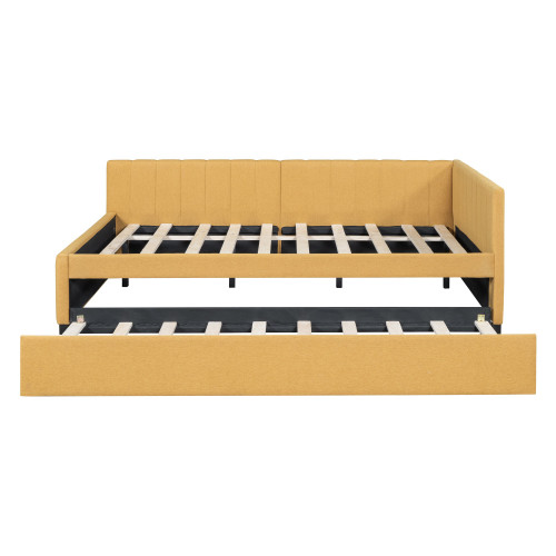 Yellow Tufted Linen Upholstered Full Day Bed With Trundle