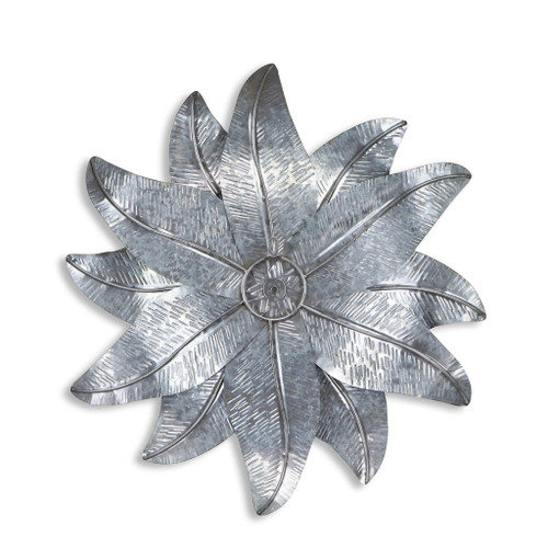 27" X 27" Gray and Off White Galvanized Metal Flower Hanging Dimensional Sculpture