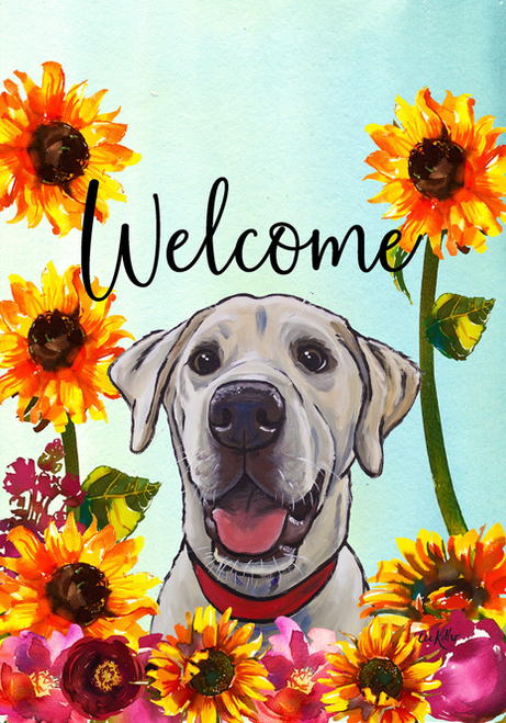 Labrador Yellow/White - Hippie Hound Studios Welcome Garden Flag