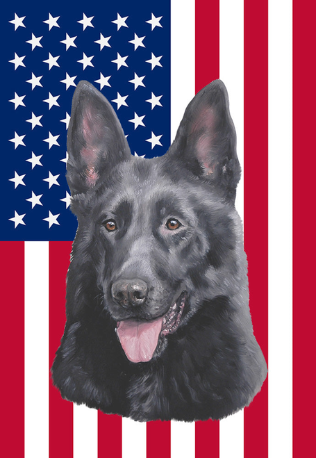 German Shepherd  Black - Best of Breed American Flags House and Garden Size