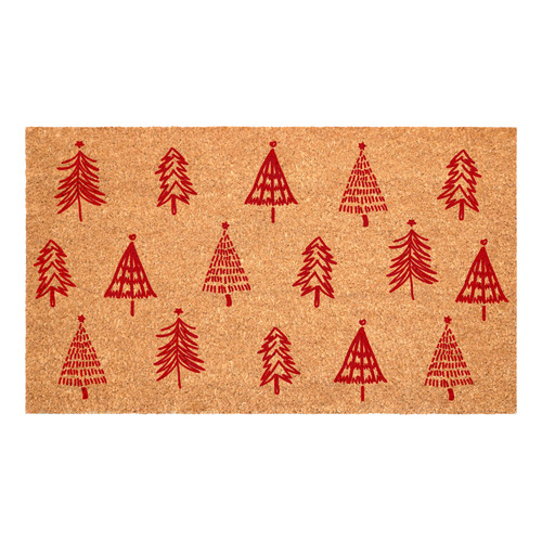 17" X 29" Brown And Red Christmas Trees Outdoor Coir Door Mat