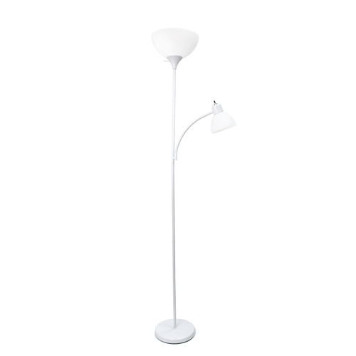 72" White Metal Floor Lamp With White Bowl Shade