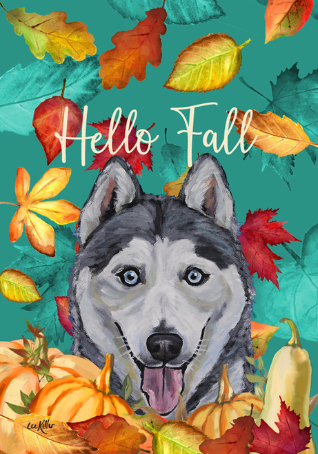 Siberian Husky - Hippie Hound Studios Fall Leaves  House and Garden Flags