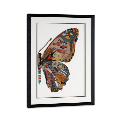 Balletic Butterfly I 24" x 32" Paper Collage Shadow Box Black Shadowbox Textual Art Wall Art
