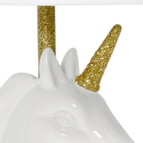 16" White And Gold Novelty Table Lamp LED With White Drum Shade