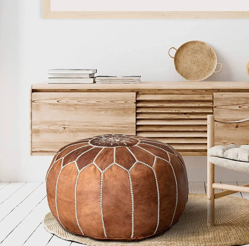 STUFFED leather Moroccan Ottoman pouf